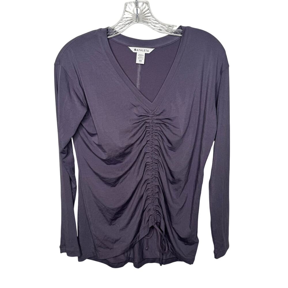 Athleta Crossover Ruched Top XXS Purple Long Sleeve V-Neck Stretch‎ Yoga Lounge